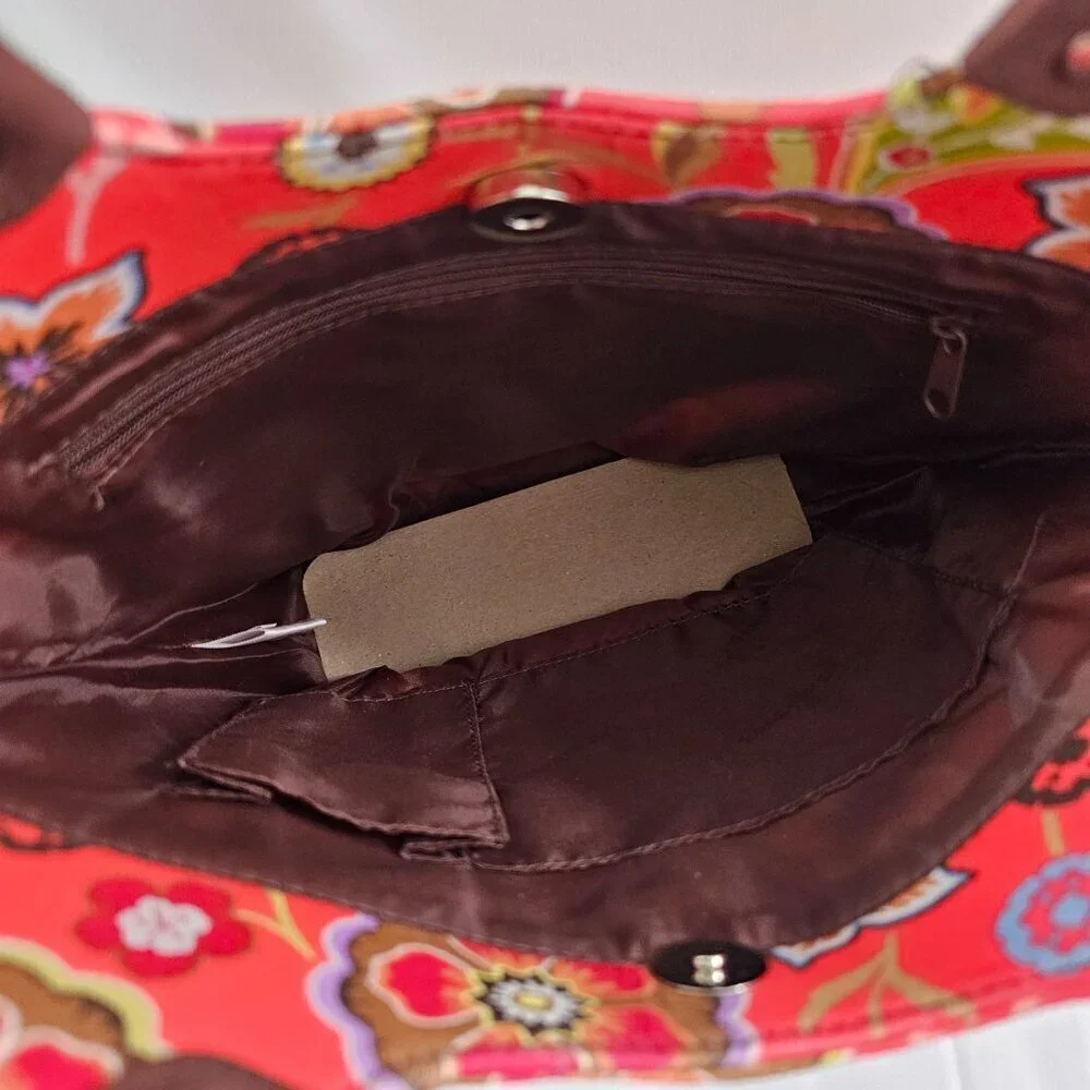 Longaberger Homestead Red Floral Print Snap Close Shoulder Handbag Purse